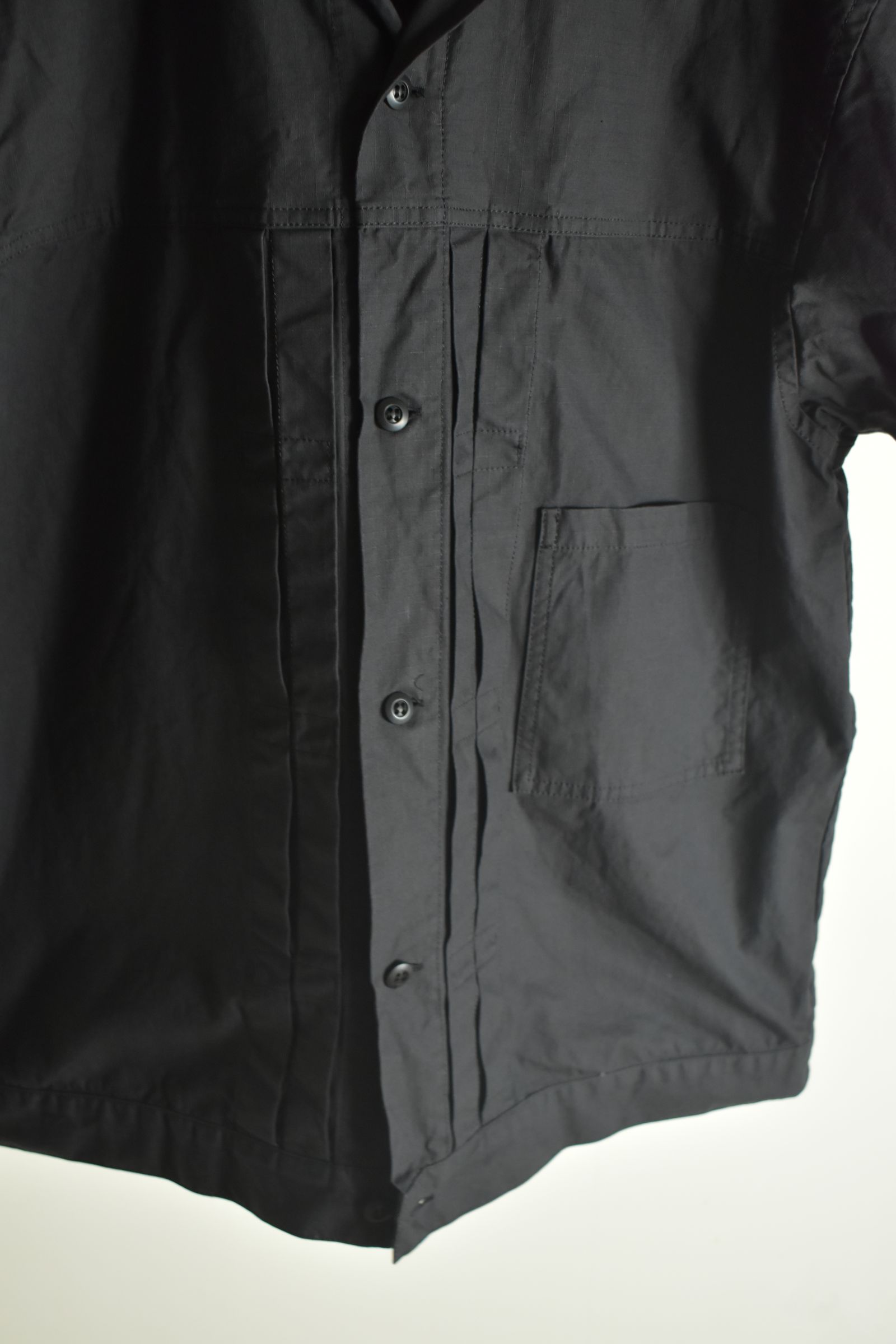 Rip Stop Open Collar Shirt"Black" / リップストップオープンカラーシャツ"Black"