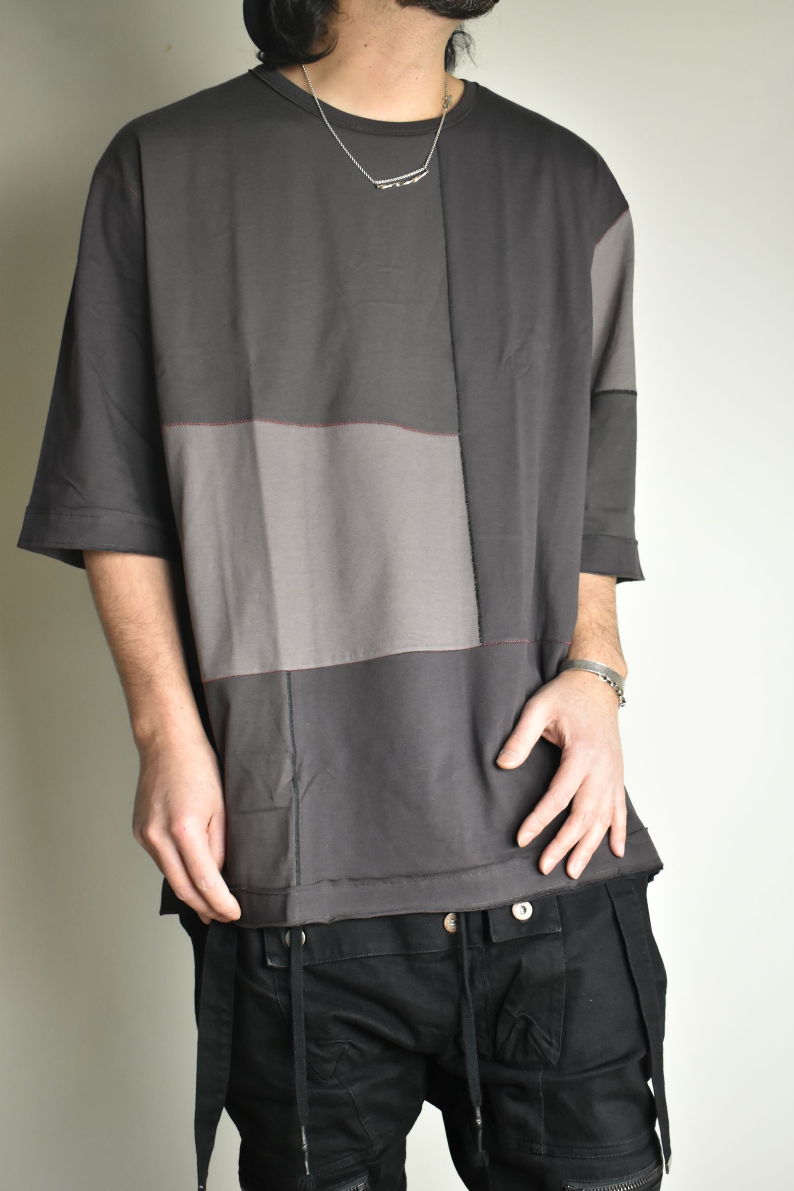 Multi Color Patchwork T-shirt"Charcoal" / マルチカラーパッチワークTシャツ"チャコール"