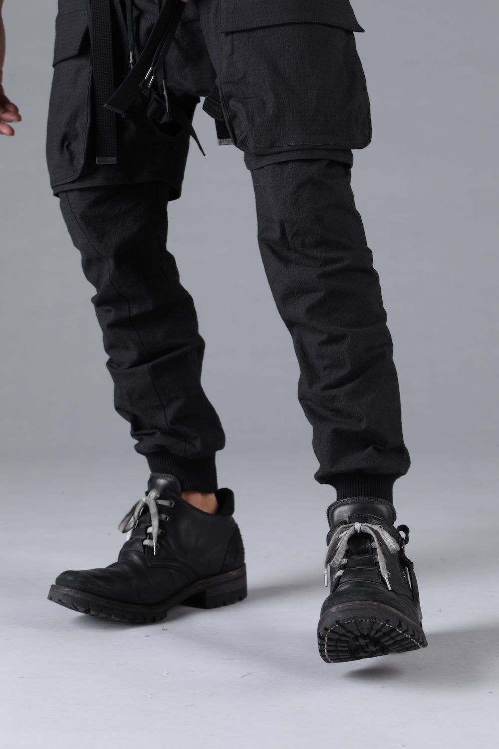 Ripstop Detachable Shorts Layered Cargo Jog Pants"Black" / リップストップデタッチャブルショーツレイヤードカーゴジョグパンツ"ブラック"