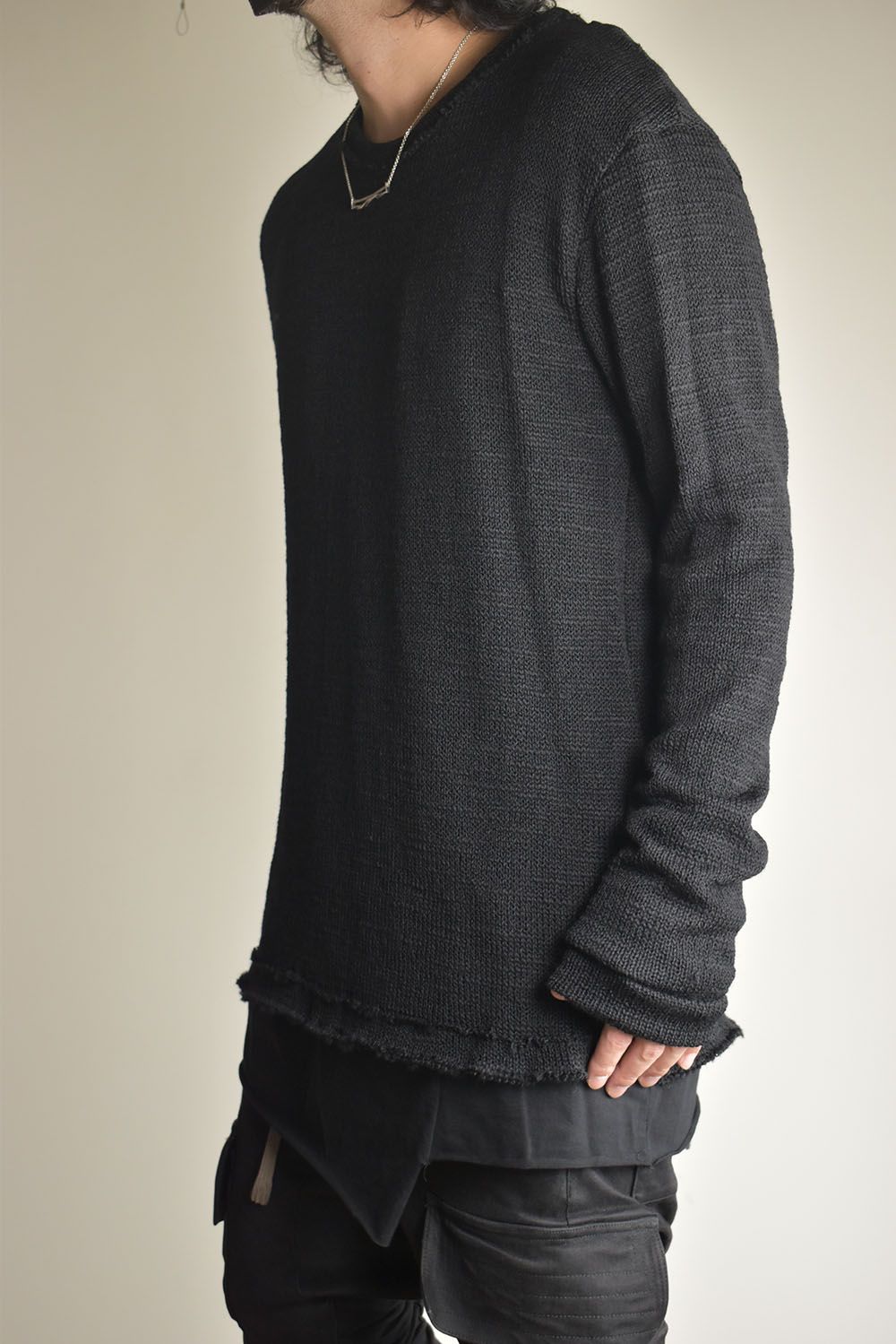 Low-Gauge knit × Cotton Jersey Layered Tee "Black" / ローゲージニット×コットンジャージレイヤードTシャツ"ブラック"