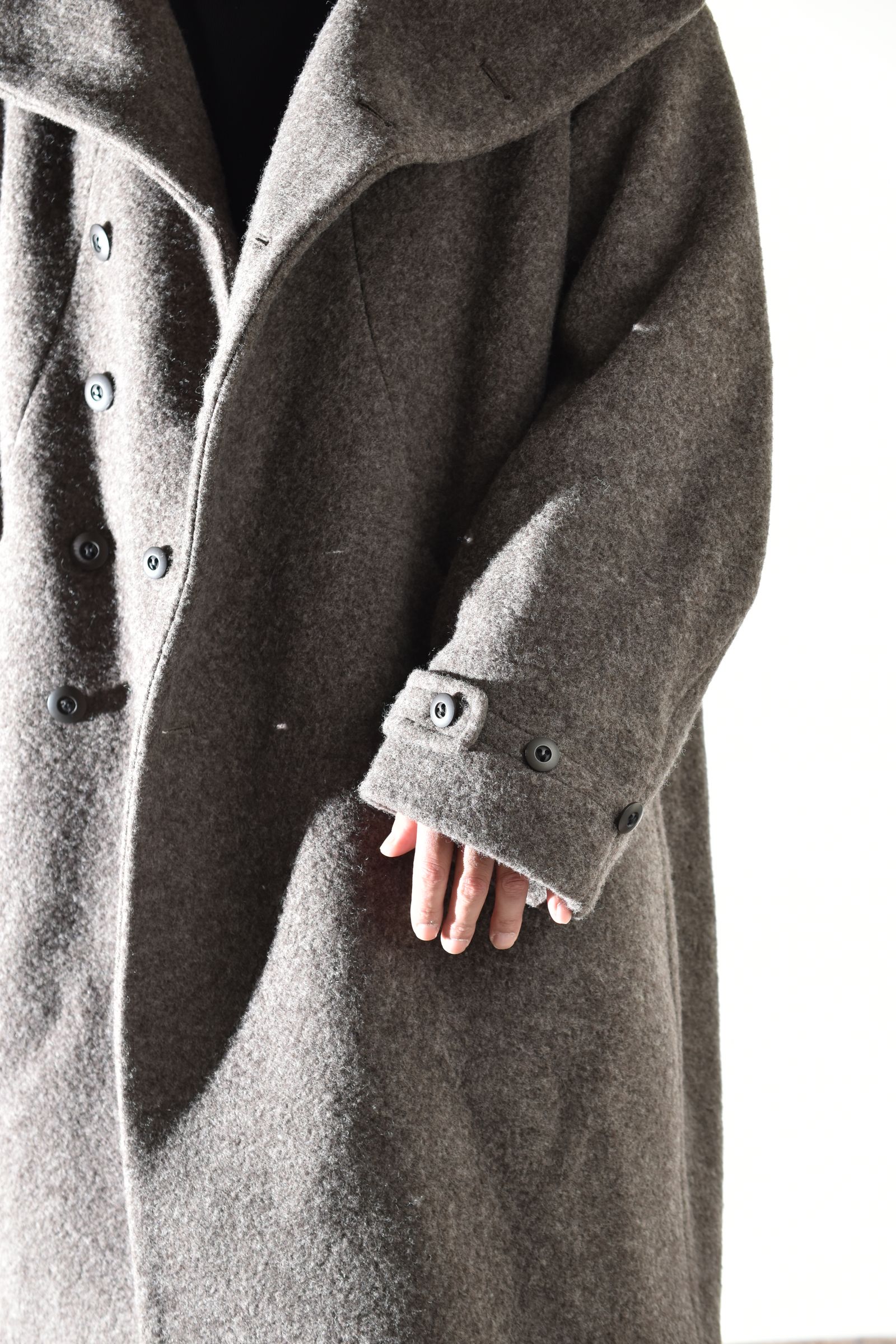 Wool Pile High Neck Coat "GreyBeige" / ウールパイルハイネックコート"グレーベージュ"