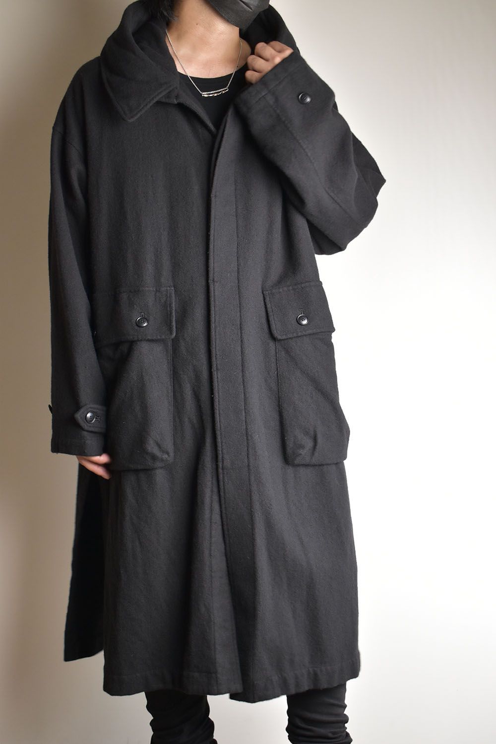 Wool Fulling Product Dyed Coat "Black" / ウール縮絨 製品染めコート"ブラック"