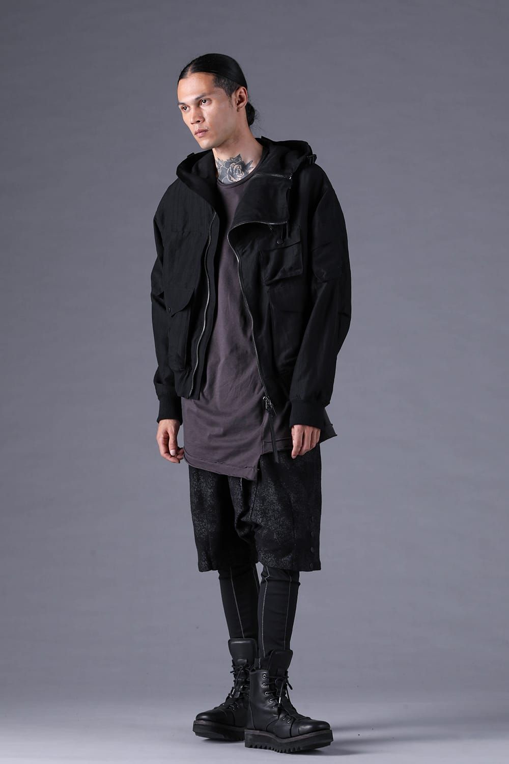 《2027SS先行予約分》Crack-Coated Jersey Sarrouel Shorts"Black" / クラックコーティングジャージーサルエルショートパンツ"ブラック"
