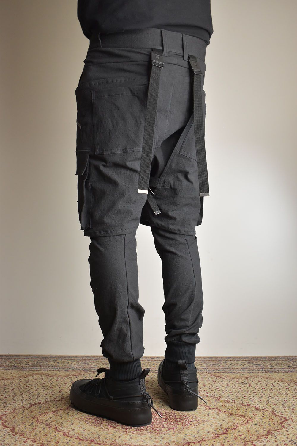 Ripstop Detachable Shorts Layered Cargo Jog Pants"Black" / リップストップデタッチャブルショーツレイヤードカーゴジョグパンツ"ブラック"