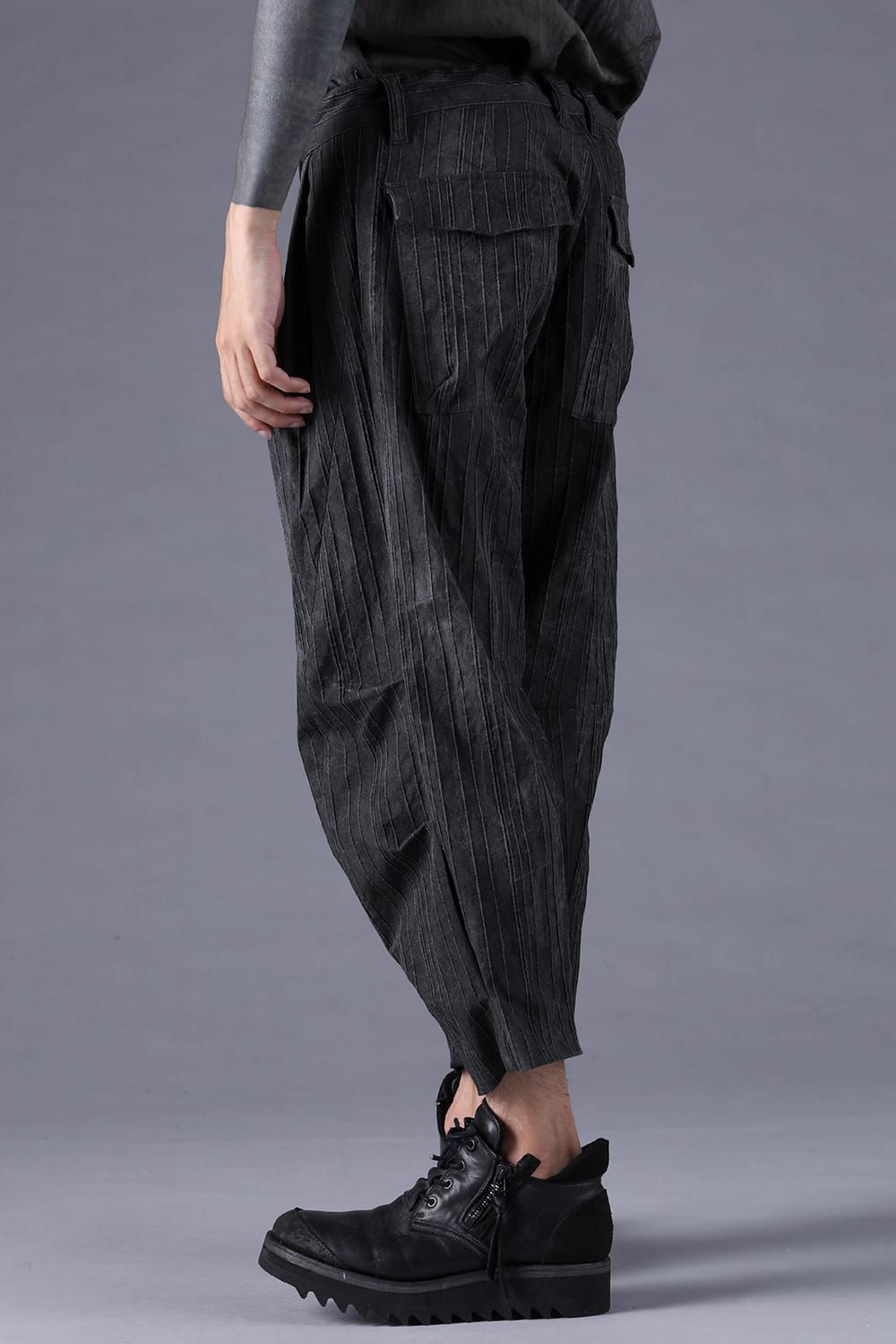 《2027SS先行予約分》Mura-Dye Toby Stripe Cropped Pants"Black" / ムラ染トビーストライプクロップドパンツ"ブラック"