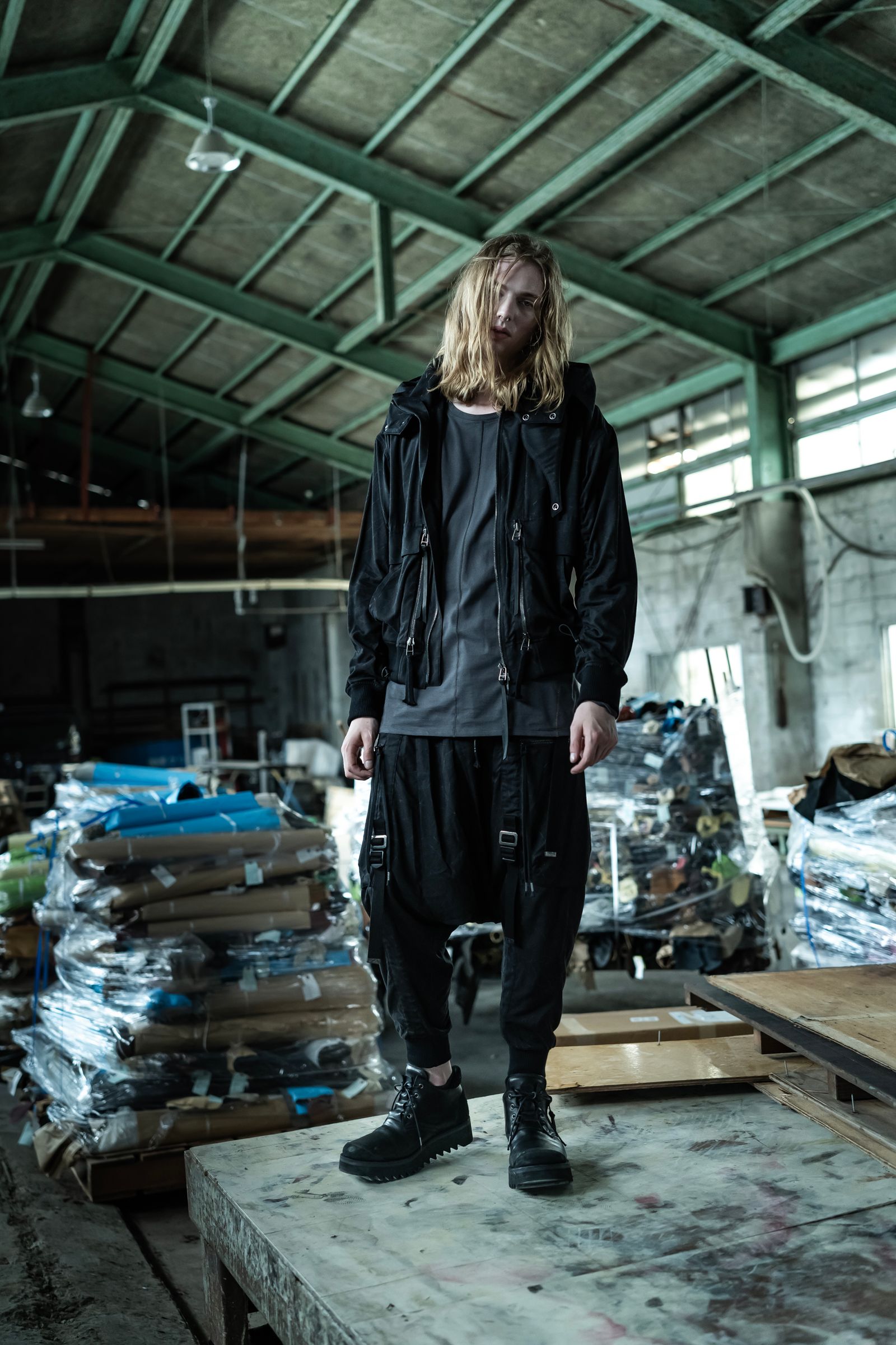 Catch Washer Bleach Belt Adjustable Sarouel Cargo Pants"Black" / キャッチワッシャーブリーチベルトアジャスタブルサルエルカーゴパンツ"ブラック"