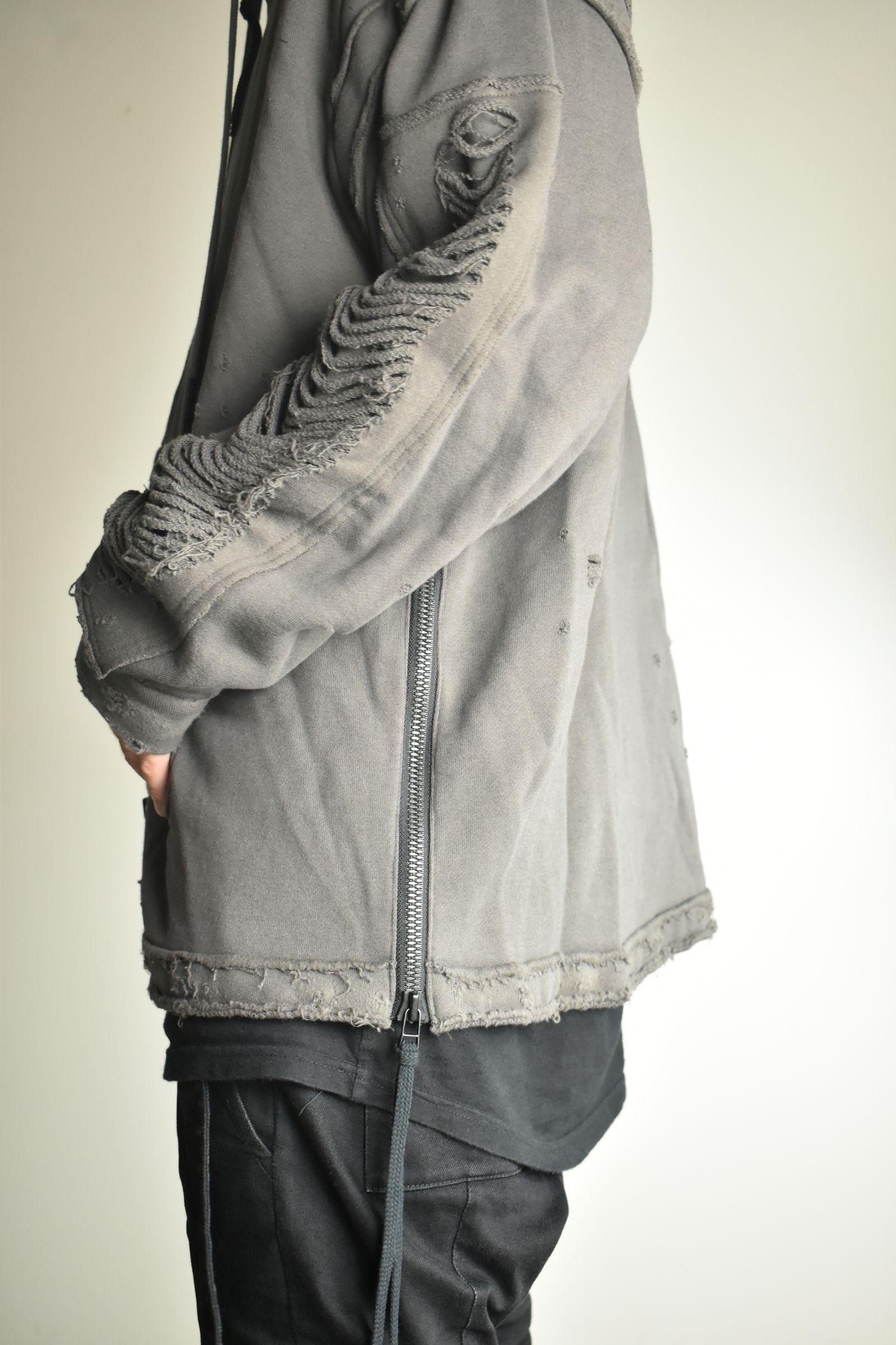 Untwisted Yarn Fleece Shotgun Zip-Up Hoodie"Charcoal" / 無撚糸裏毛ショットガンジップアップフーディー"チャコール"