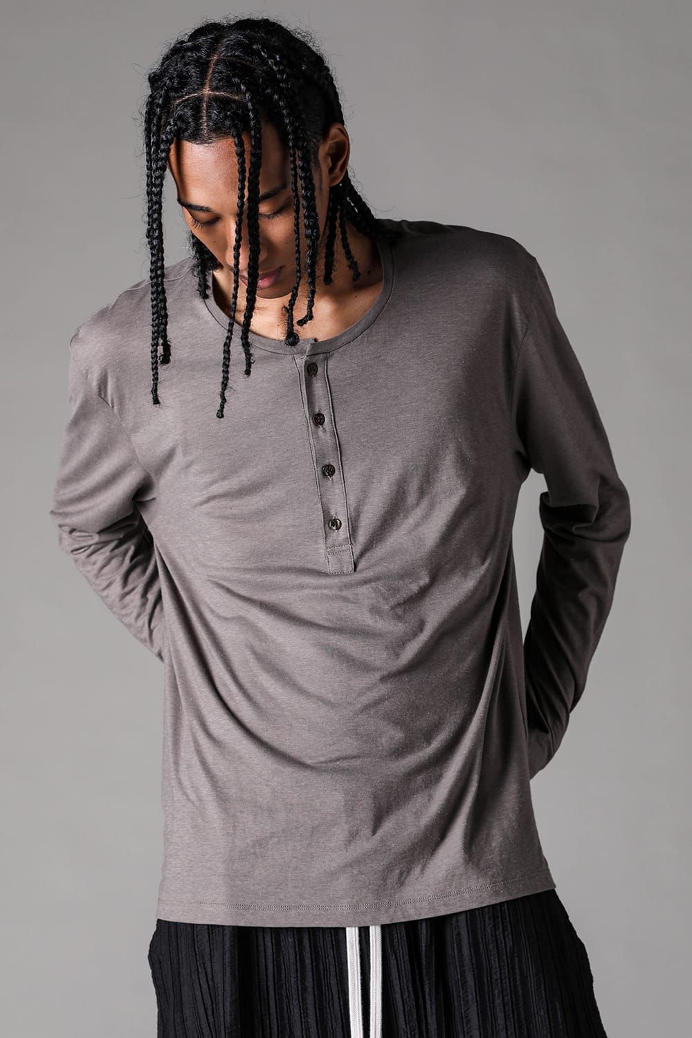 《2027SS先行予約》Henley Neck Long Sleeve "Black / Ivory / Greige / Ice Blue / Pale Shell" / ヘンリーネックロングスリーブ"ブラック/アイボリー/グレージュ/アイスブルー/ペイルシェル"