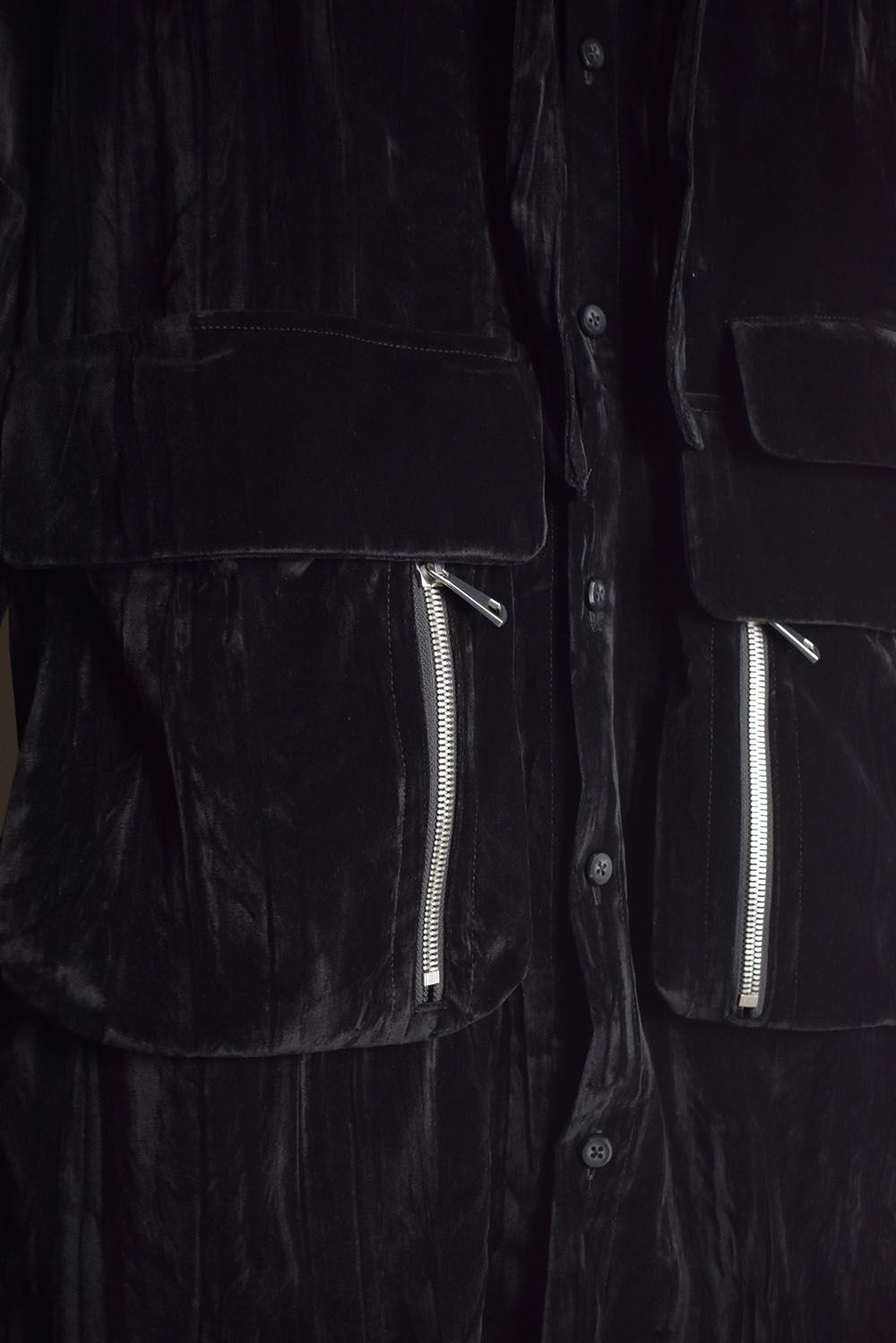 Washer Velour Hooded Long Jacket"Black" / ワッシャーベロアフーデッドロングジャケット"ブラック"