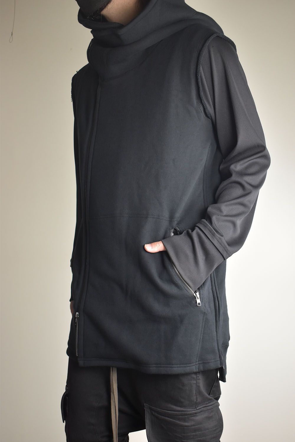 Over Sized Sleeve Less Hoodei"Black" /オーバーサイズスリーブレスフーディ"ブラック"