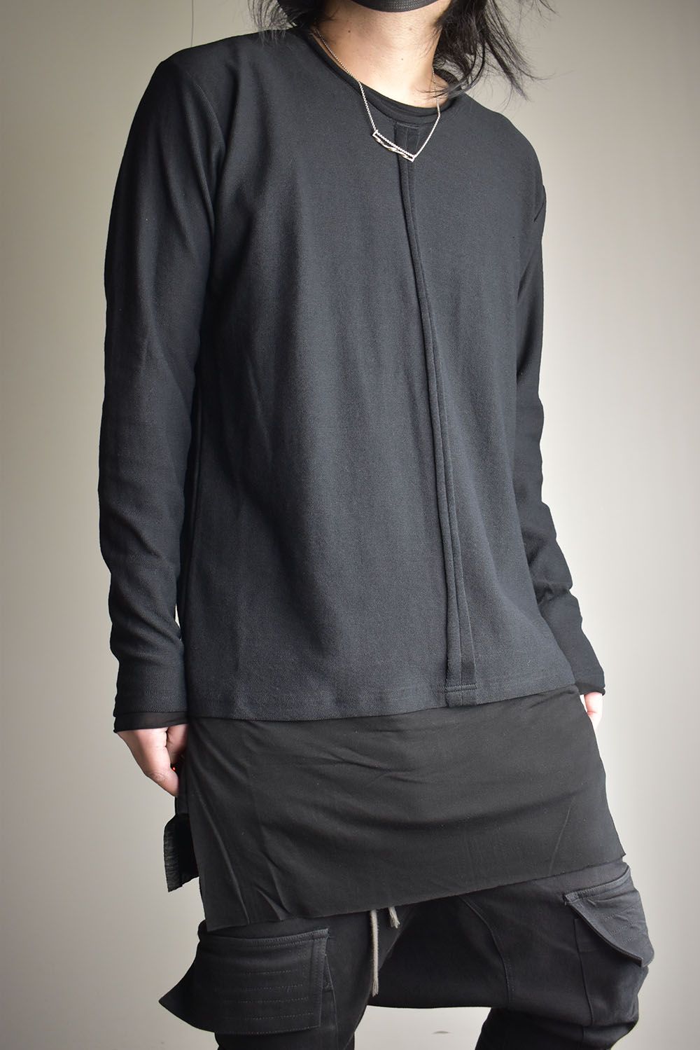 Imitation Linen Cotton Layerd Long Sleeve Tee"Black" / イミテーションリネンコットンレイヤードロングスリーブTee"ブラック"