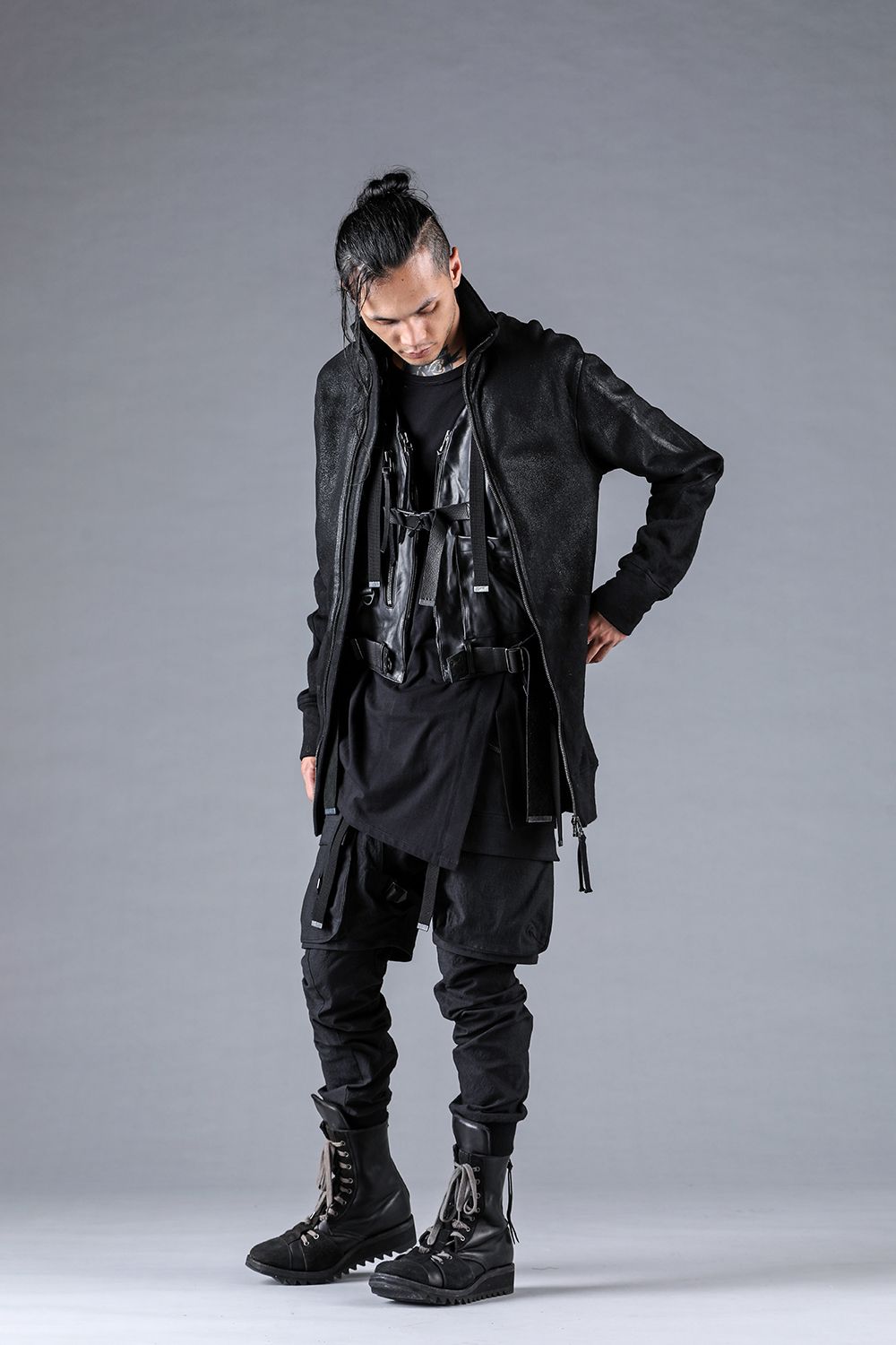 Ripstop Detachable Shorts Layered Cargo Jog Pants"Black" / リップストップデタッチャブルショーツレイヤードカーゴジョグパンツ"ブラック"