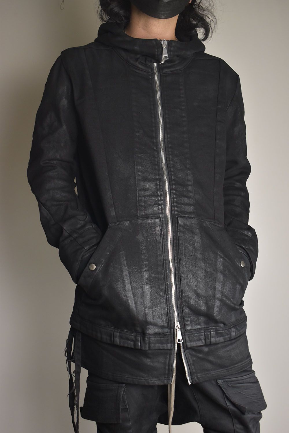Coated Bonding Hoodie Denim Blouson"Black" / コーディングボンディングフーデッドデニムブルゾン"ブラック"