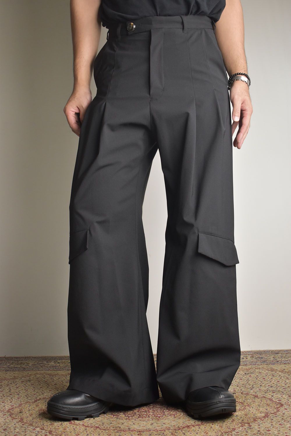 Shingle Flap Baggy Trousers "Black" / シンフラップバギートラウザー"ブラック"