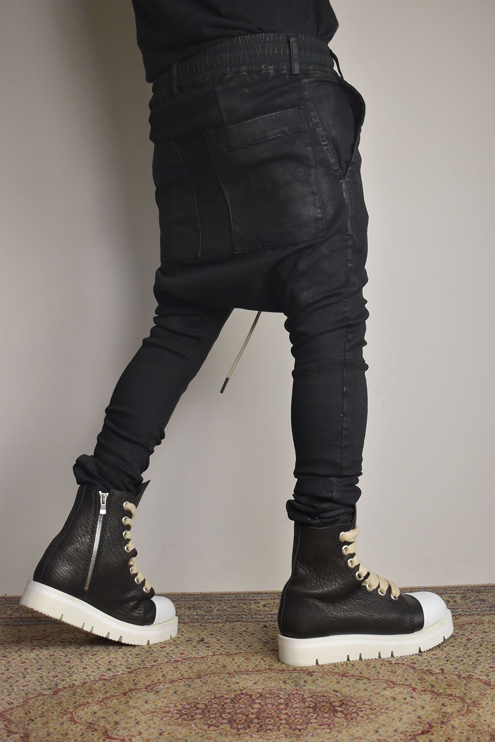 Coated Stretch denim Sarouel skinny"Black" / コーティングストレッチデニムサルエルスキニー"ブラック"