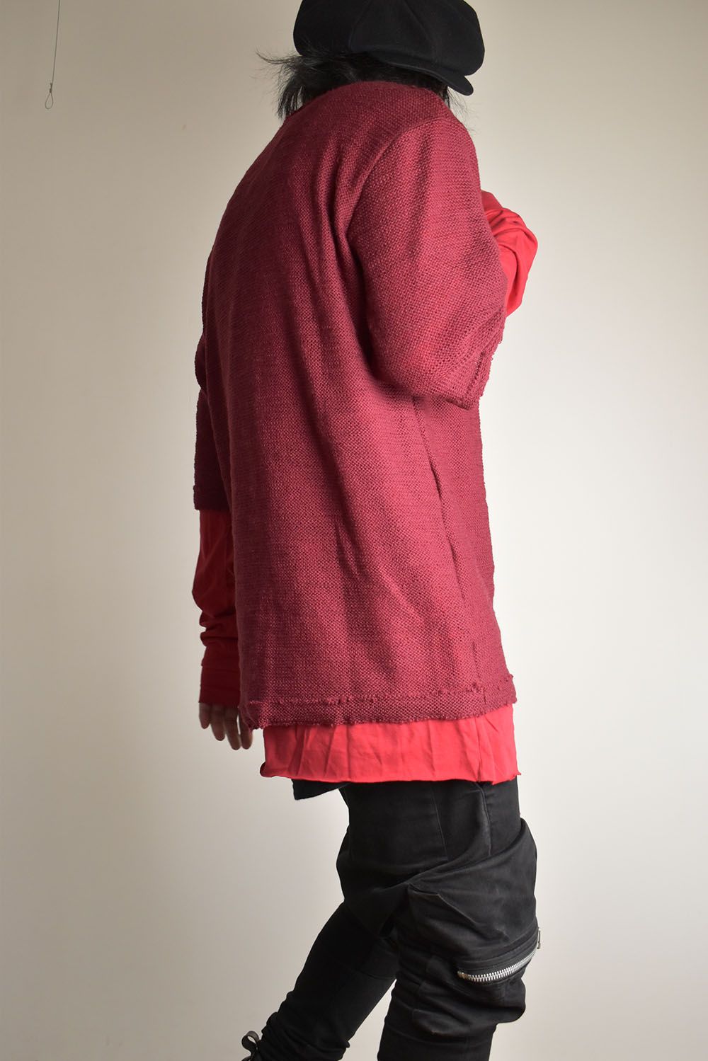 Low Gauge Knit and Cotton Jersey Layered T-Shirt "Red" / ローゲージニット×コットンジャージレイヤードTシャツ"レッド"