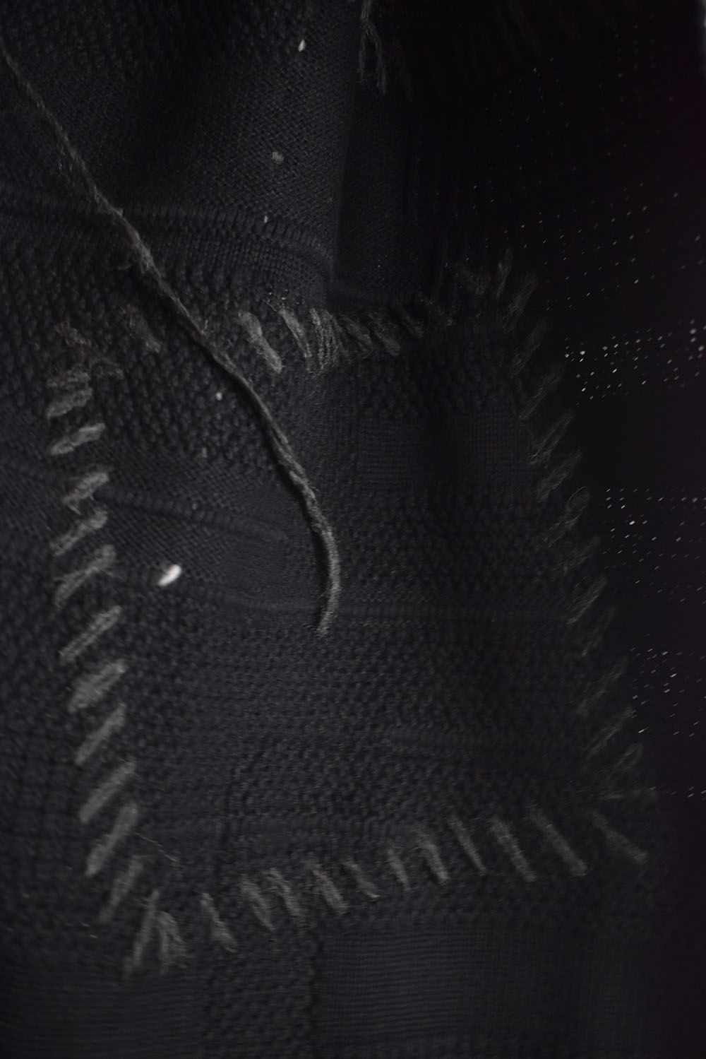 Cotton Cashmere Crust Patch Knit Long Stole "Charcoal x Black" / コットンカシミヤクラストパッチニットロングストール"チャコール×ブラック"