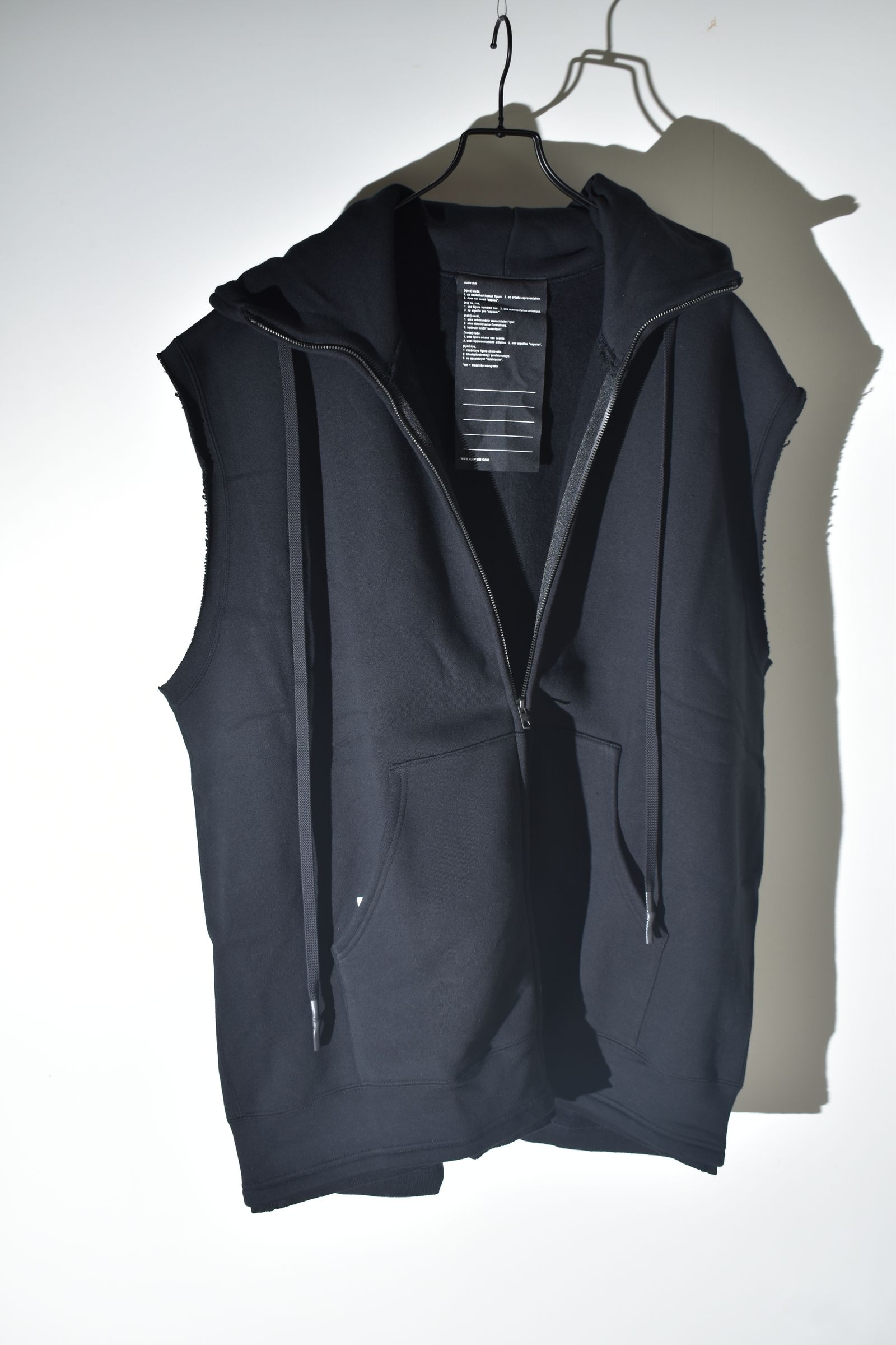 Over Size Sleeve Less Zip Up Parker"Black" / オーバーサイズスリーブレスジップアップパーカー"ブラック"