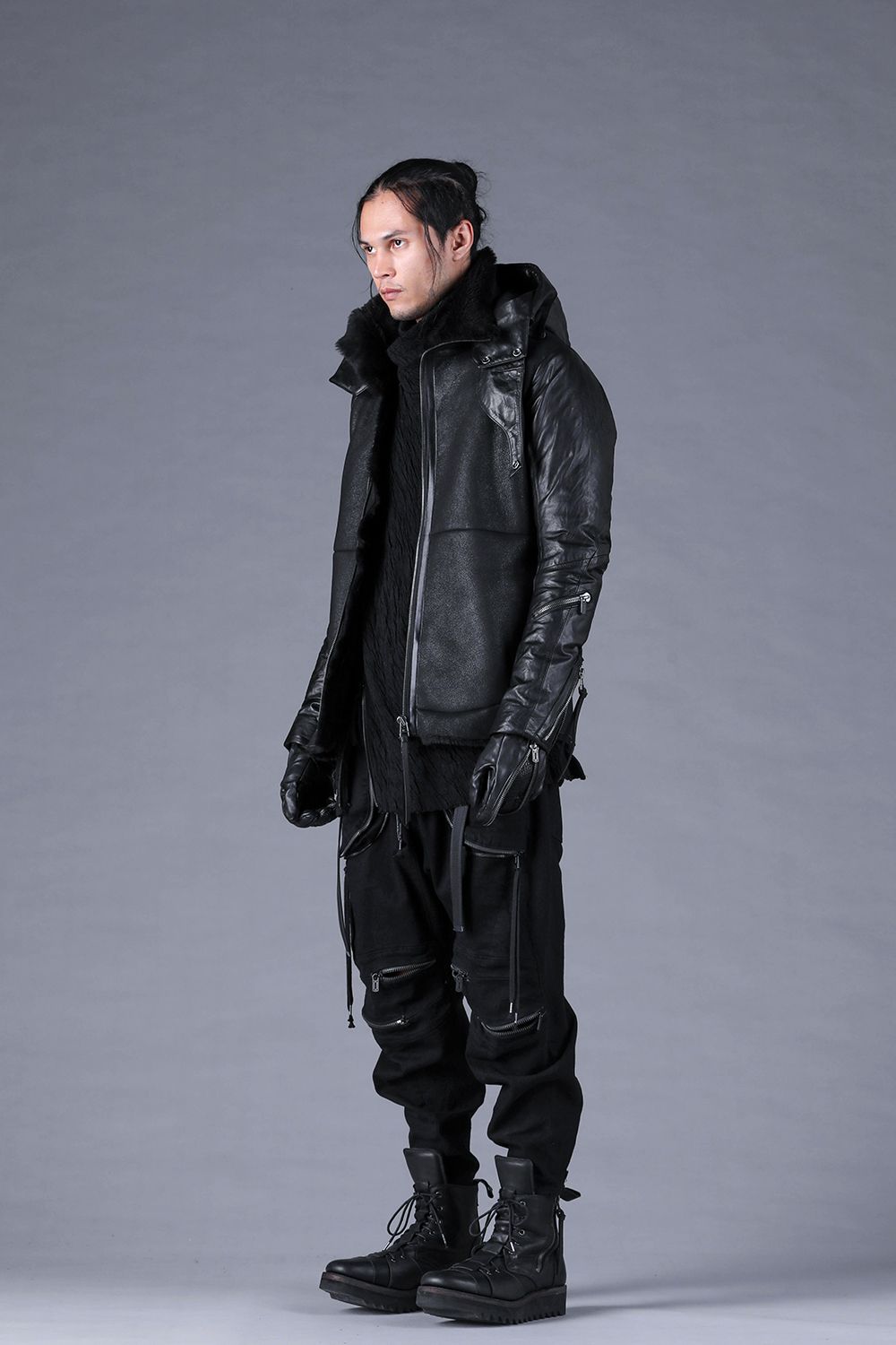 Stretch Denim Knee-Open Cropped Pants"Black" / ストレッチデニムニーオープンクロップドパンツ"ブラック"
