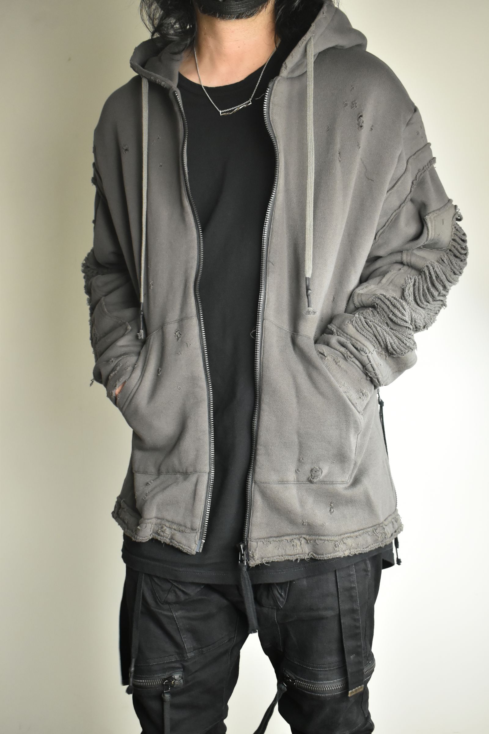 Untwisted Yarn Fleece Shotgun Zip-Up Hoodie"Charcoal" / 無撚糸裏毛ショットガンジップアップフーディー"チャコール"