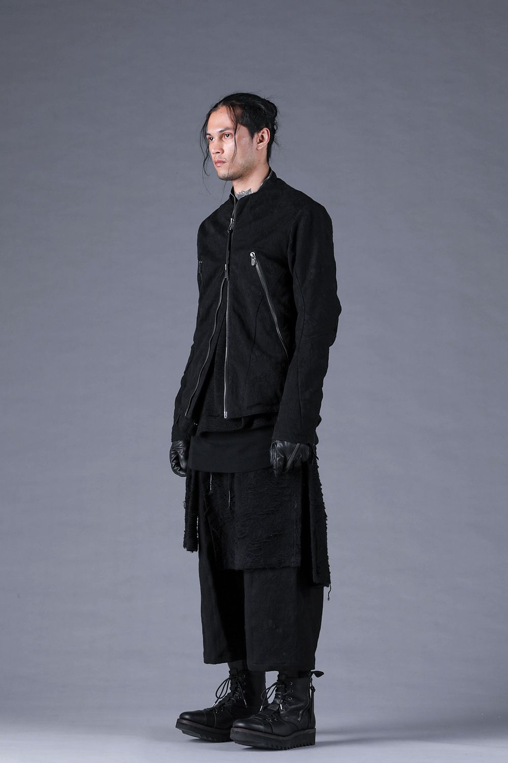 Damage Jacquard Single Rider Jacket"Black" / ダメージジャガードシングルライダースジャケット"ブラック"