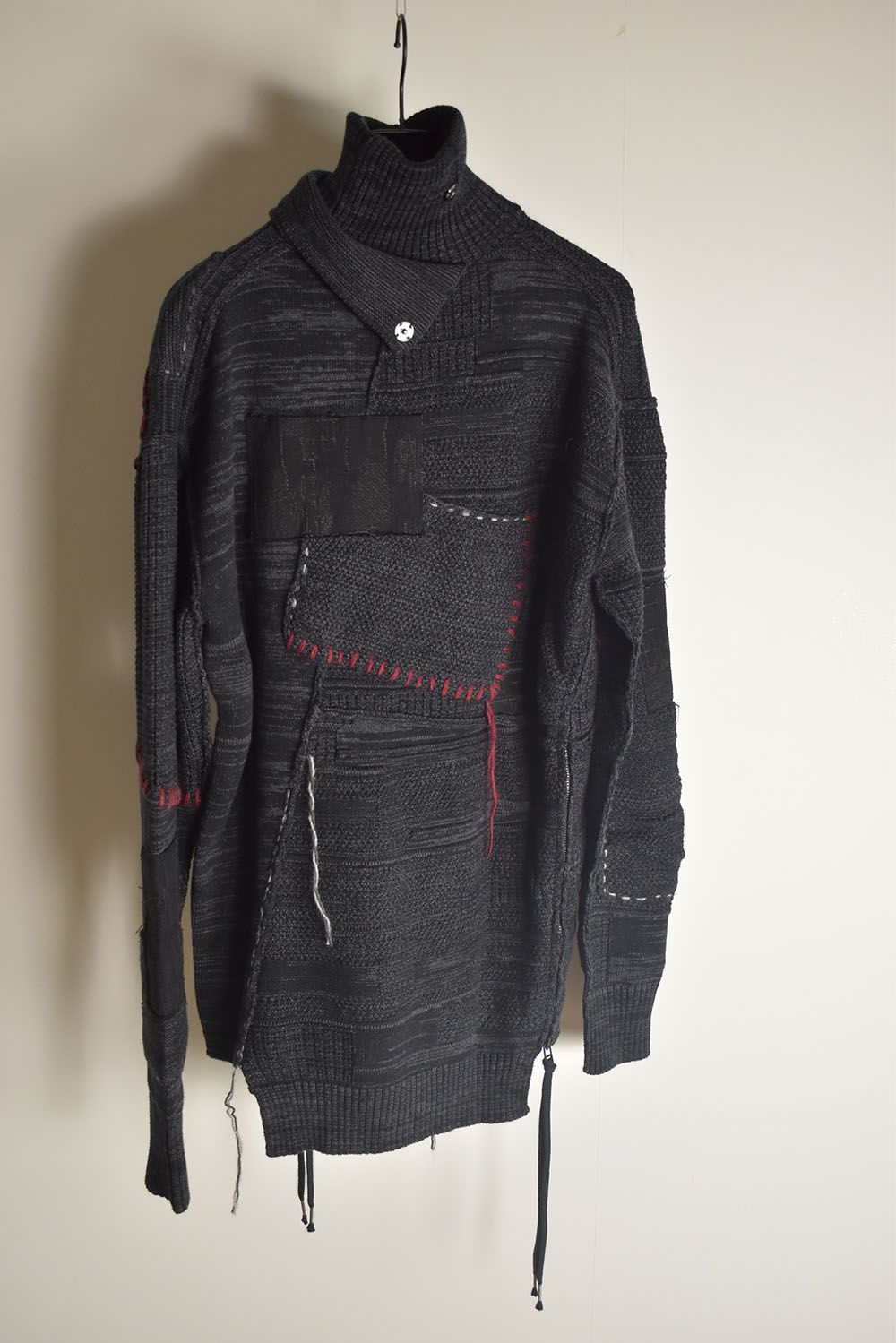 Cotton Cashmere Crust Patch Knit Pullover "Charcoal" / コットンカシミヤクラストパッチニットプルオーバー"チャコール"