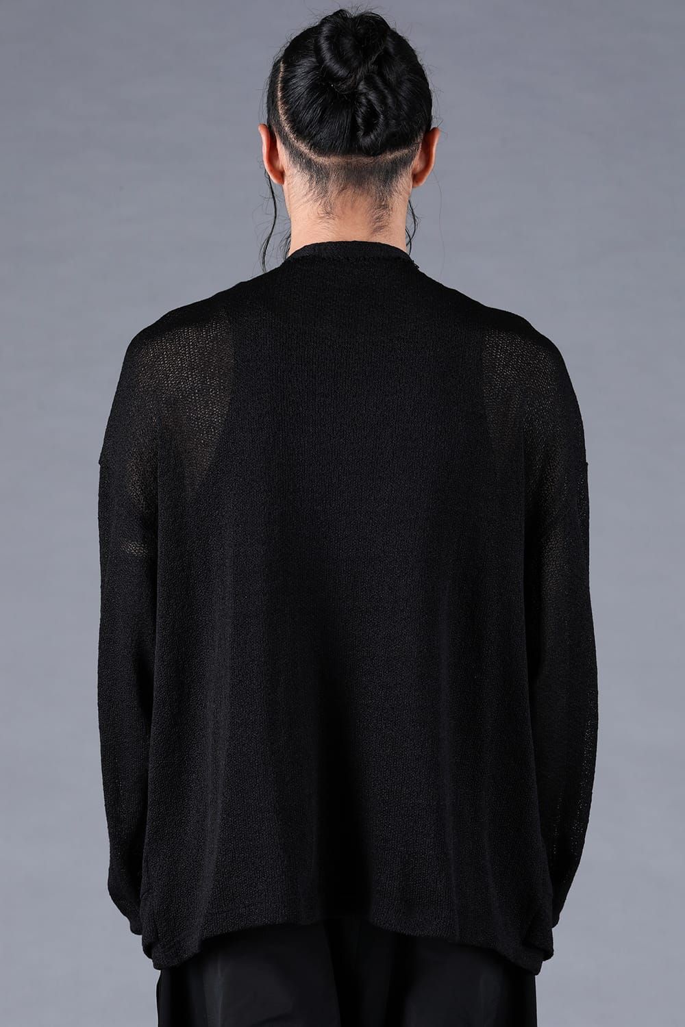 Cotton Low Gauge Knit Cardigan Layered Pullover"Black" / コットンローゲージニットカーディガンレイヤードプルオーバー"ブラック"