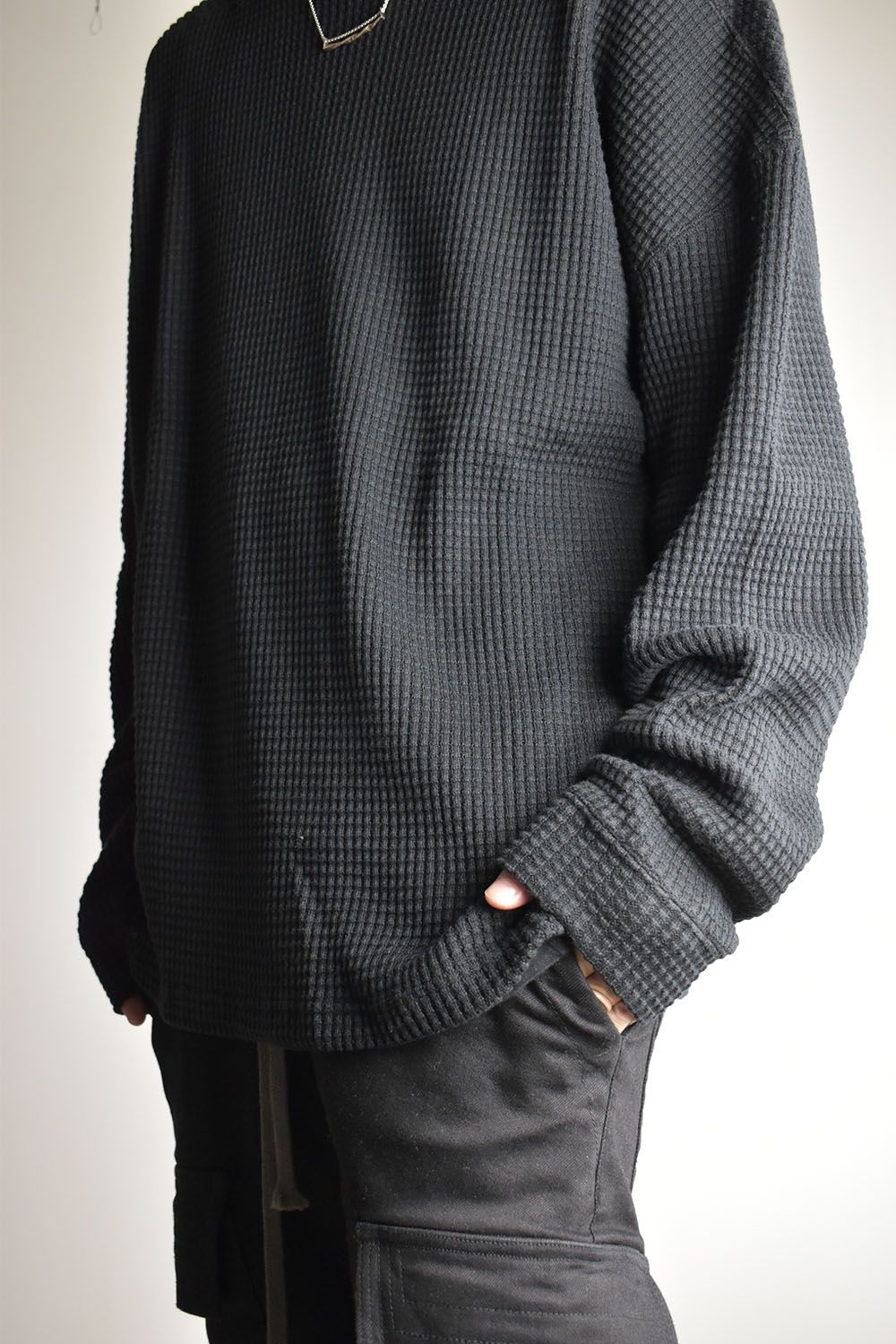 Heavy Waffle Over Size Top"Black" / ヘビーワッフルオーバーサイズトップ"ブラック"