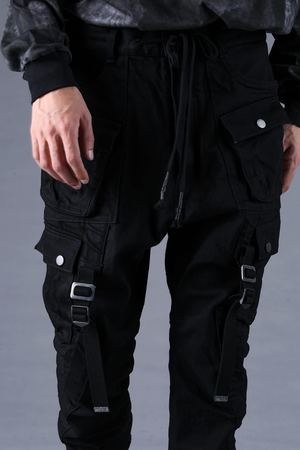 Stretch Denim Belt-Adjustable Cargo Jogger Pants"Black" / ストレッチデニムベルトアジャストカーゴジョグパンツ"ブラック"