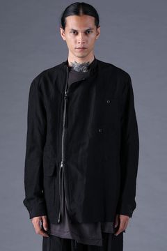《2027SS先行予約分》Scarf-Stripe Jacquard Band-Collar Shirt"Black" / スカーストライプジャガードバンドカラーシャツ "ブラック"