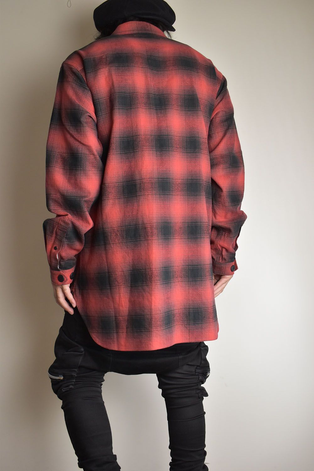 Ombre Check Long Shirts Jacket"Red Check" / オンブレチェックロングシャツジャケット"レッドチェック"