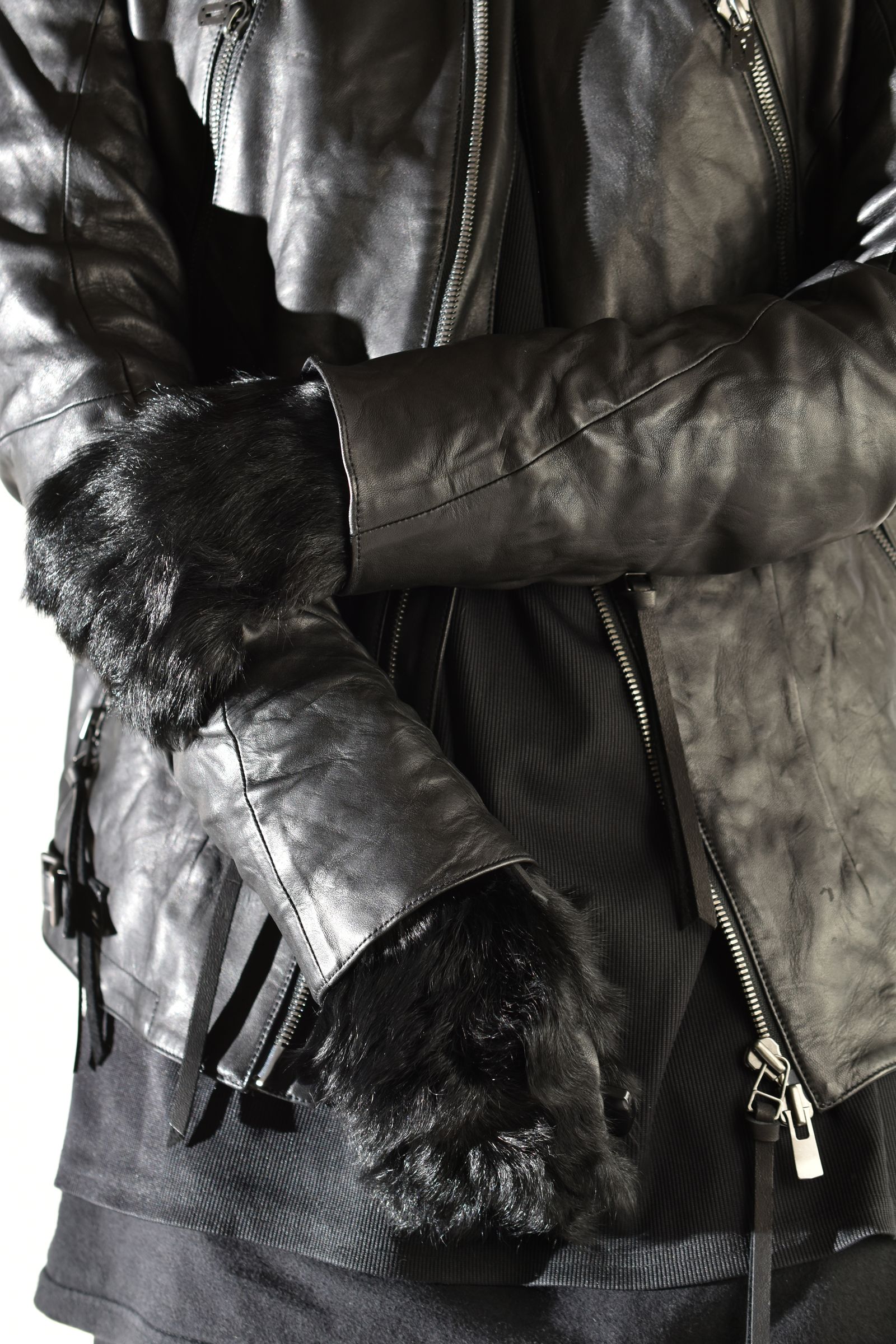Goatfur and Horsehide Combination Gloves"Black" / ゴートファー×ホースレザーコンビネーショングローブ"ブラック"