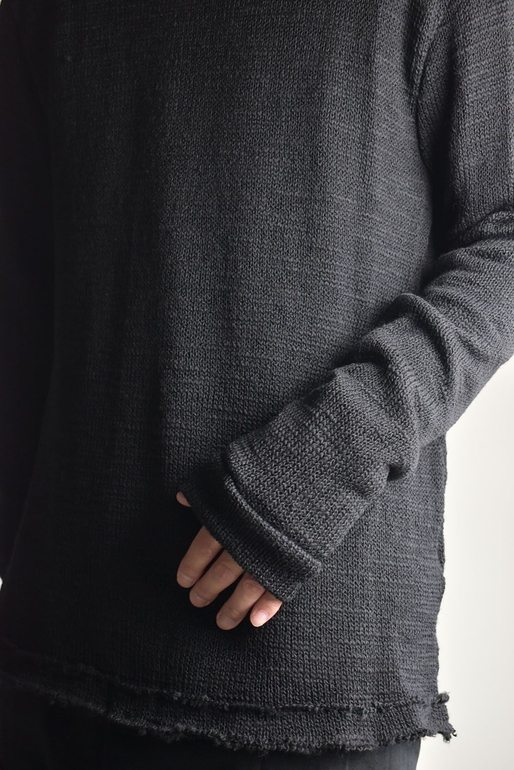 Low-Gauge knit × Cotton Jersey Layered Tee "Black" / ローゲージニット×コットンジャージレイヤードTシャツ"ブラック"