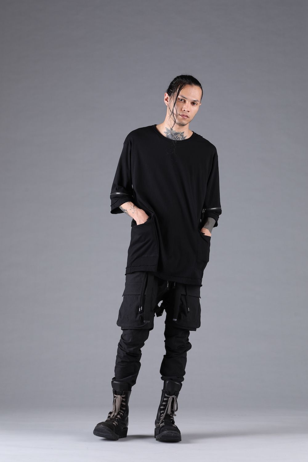 Ripstop Detachable Shorts Layered Cargo Jog Pants"Black" / リップストップデタッチャブルショーツレイヤードカーゴジョグパンツ"ブラック"