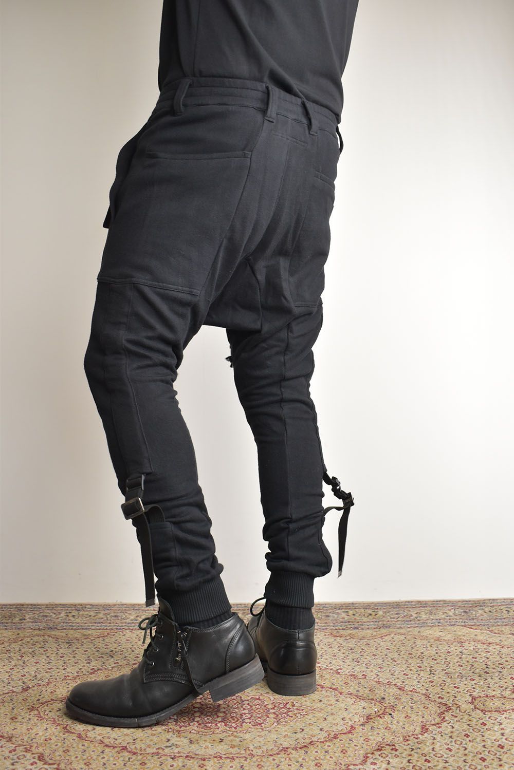 Non-ply Yarn Lined Belt Adjustable Crotch Jog Pants "Black" / 無撚糸裏毛ベルトアジャストロークロッチジョグパンツ"ブラック"