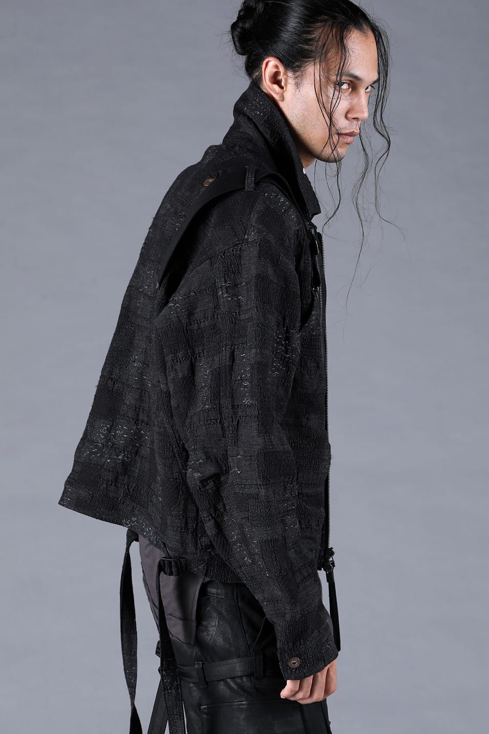 Crust Jacquard Salopette Layered Jacket"Black" / クラストジャガードサロペットレイヤードジャケット"ブラック"
