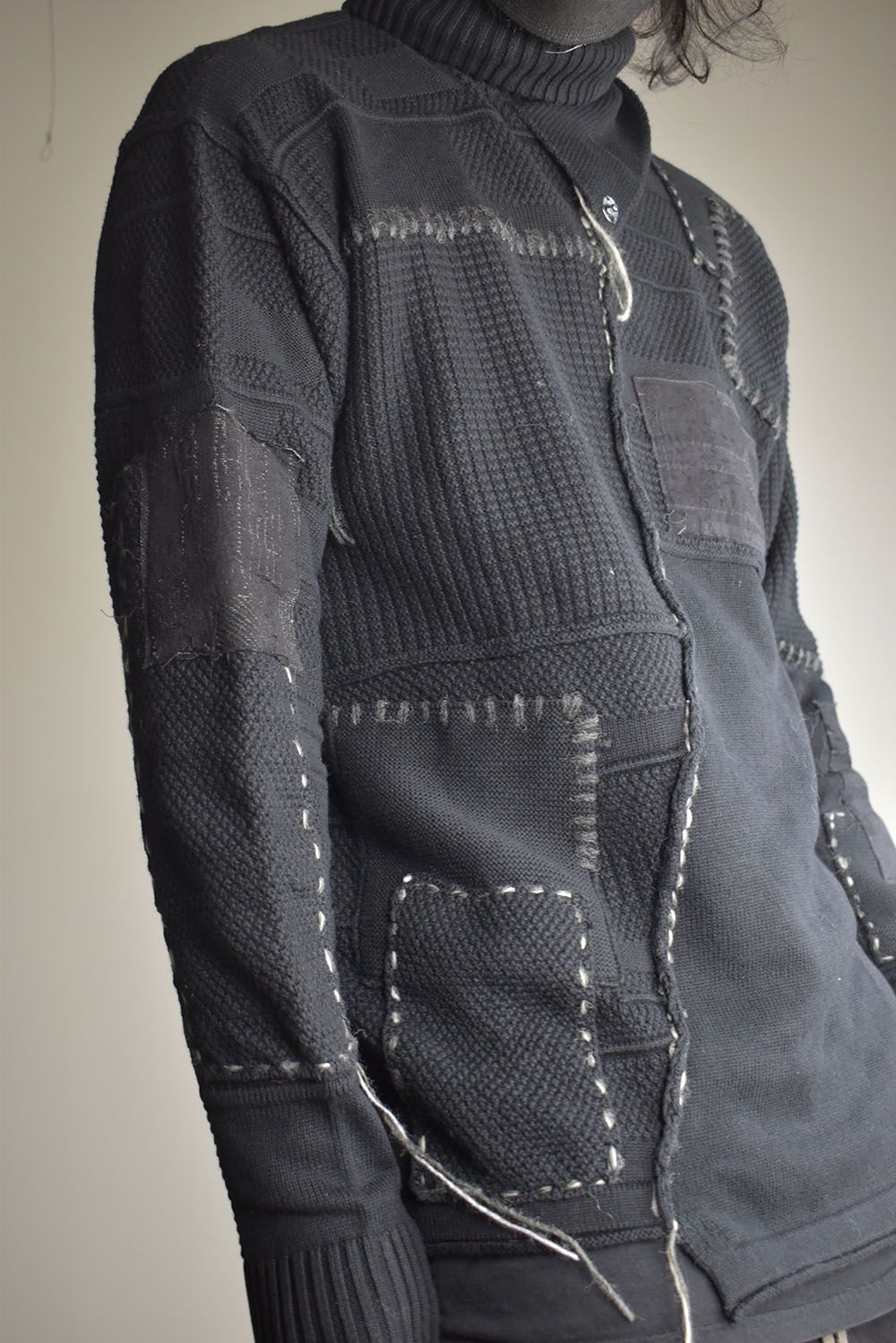 Cotton Cashmere Crust Patch Knit Pullover "Black" / コットンカシミヤクラストパッチニットプルオーバー"ブラック"
