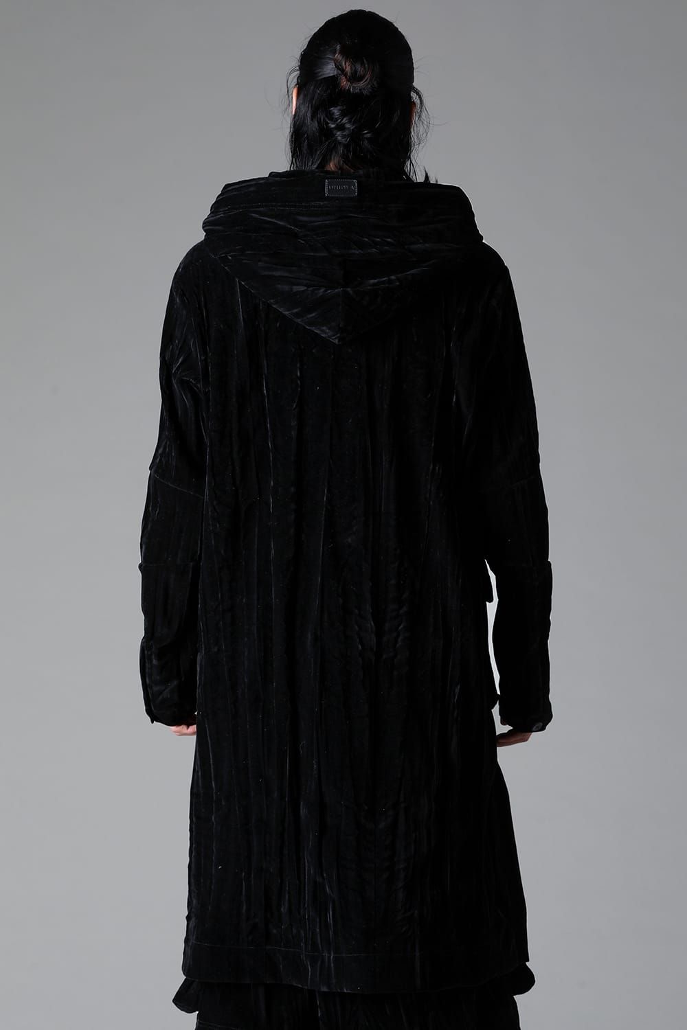 《2025AW先行予約》Washer Velour Hooded Long Jacket"Black" / ワッシャーベロアフーデッドロングジャケット"ブラック"