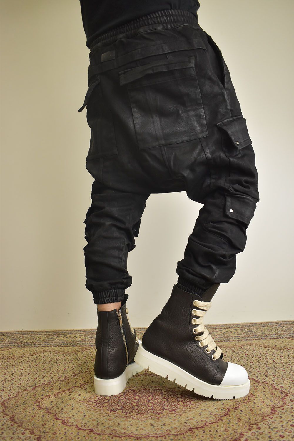 Coating Bonding Sarouel Cargo Jogger Denim"Black" / コーティングボンディングサルエルカーゴジョガーデニム"ブラック"