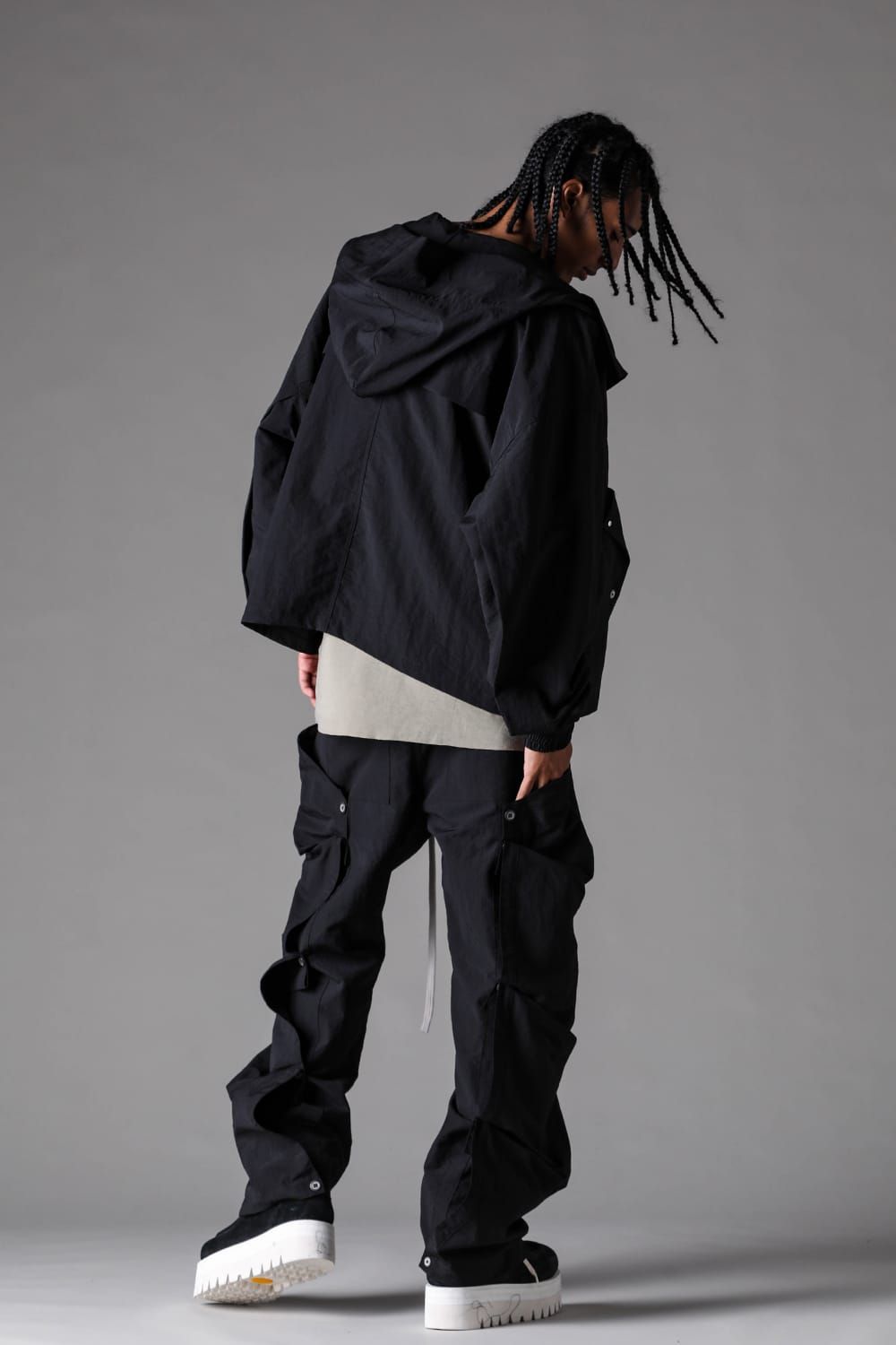 《2027SS先行予約》Rayon Nylon Hoodie Blouson "Black / Grey / L.Khaki" /レーヨンナイロンフーディブルゾン"ブラック/グレー/ライトカーキ"