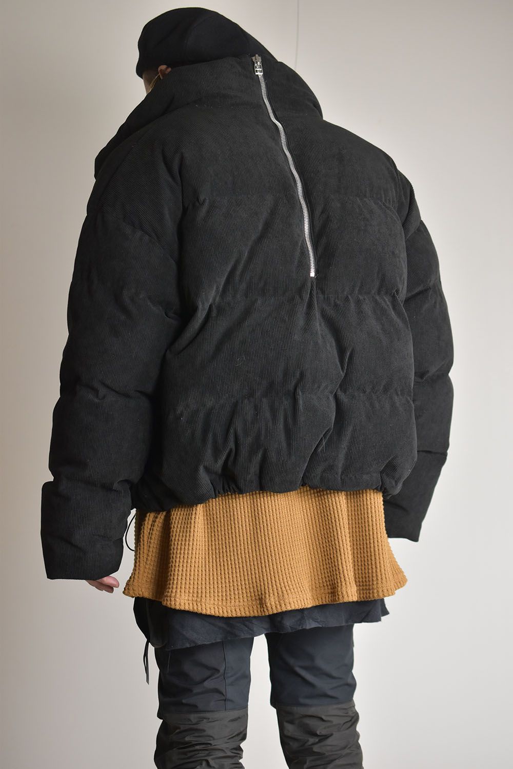 Corduroy High Neck Down jacket"Black/Brown"/コーデュロイハイネックダウンジャケット"ブラック/ブラウン"