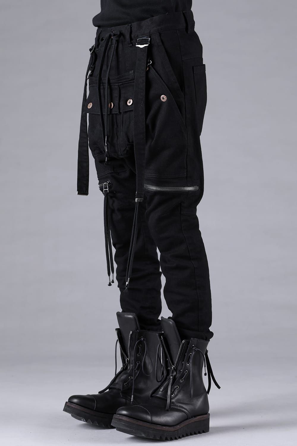 Stretch Denim Salopette Pocket Cargo Jogger Pants "Black" / ストレッチデニムサロペットポケットカーゴジョグパンツ"ブラック"