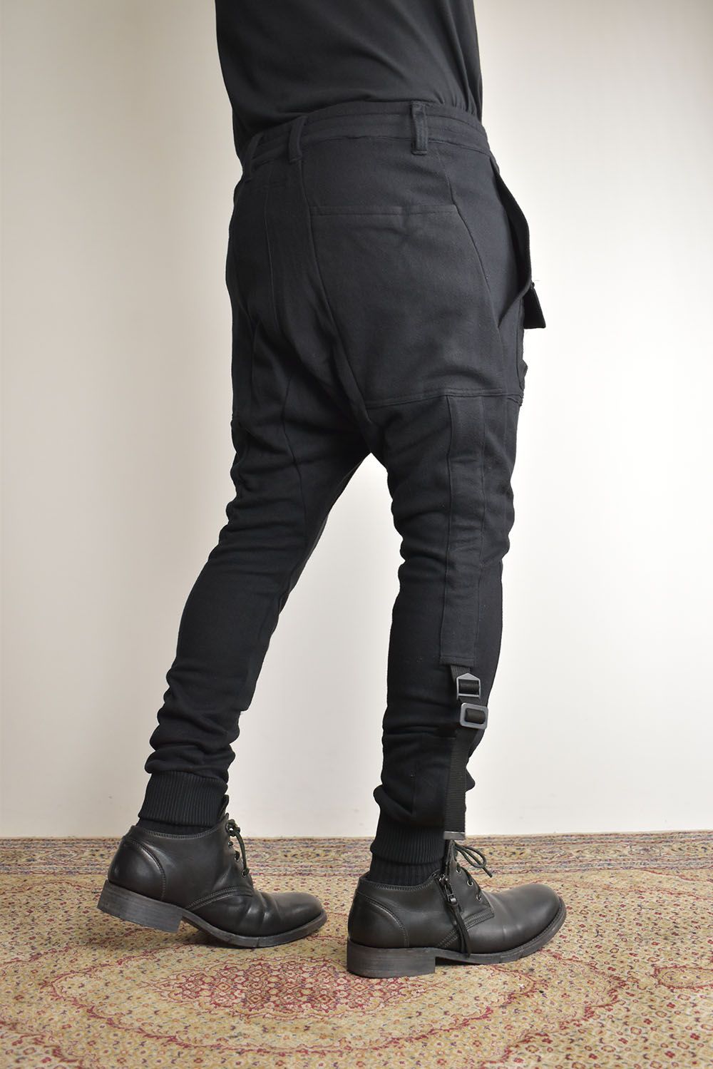 Non-ply Yarn Lined Belt Adjustable Crotch Jog Pants "Black" / 無撚糸裏毛ベルトアジャストロークロッチジョグパンツ"ブラック"