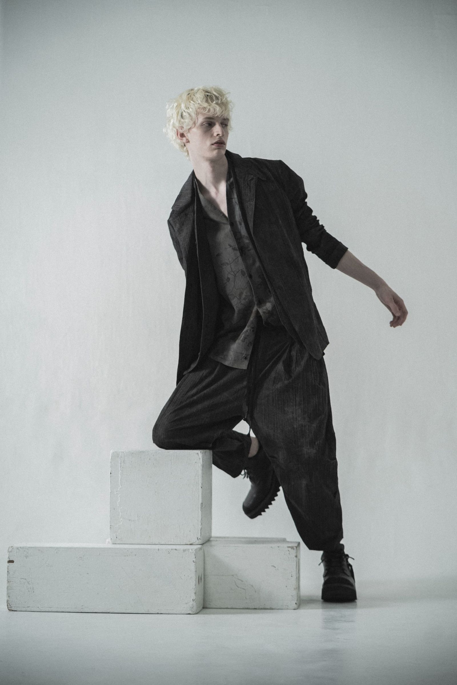 《2027SS先行予約分》Mura-Dye Dobby Stripe Tailored Jacket"Charcoal" / ムラ染トビーストライプテイラードジャケット"チャコール"