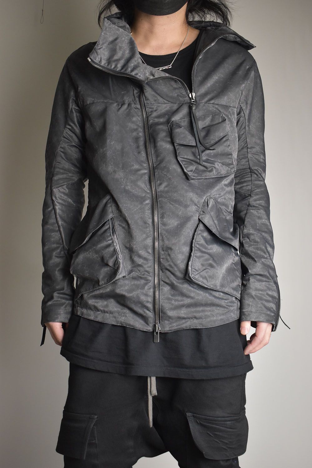 Pigment Coated Washer Nylon Hooded Jacket"Black" / 顔料コーティングワッシャーナイロンフーデットジャケット"ブラック"