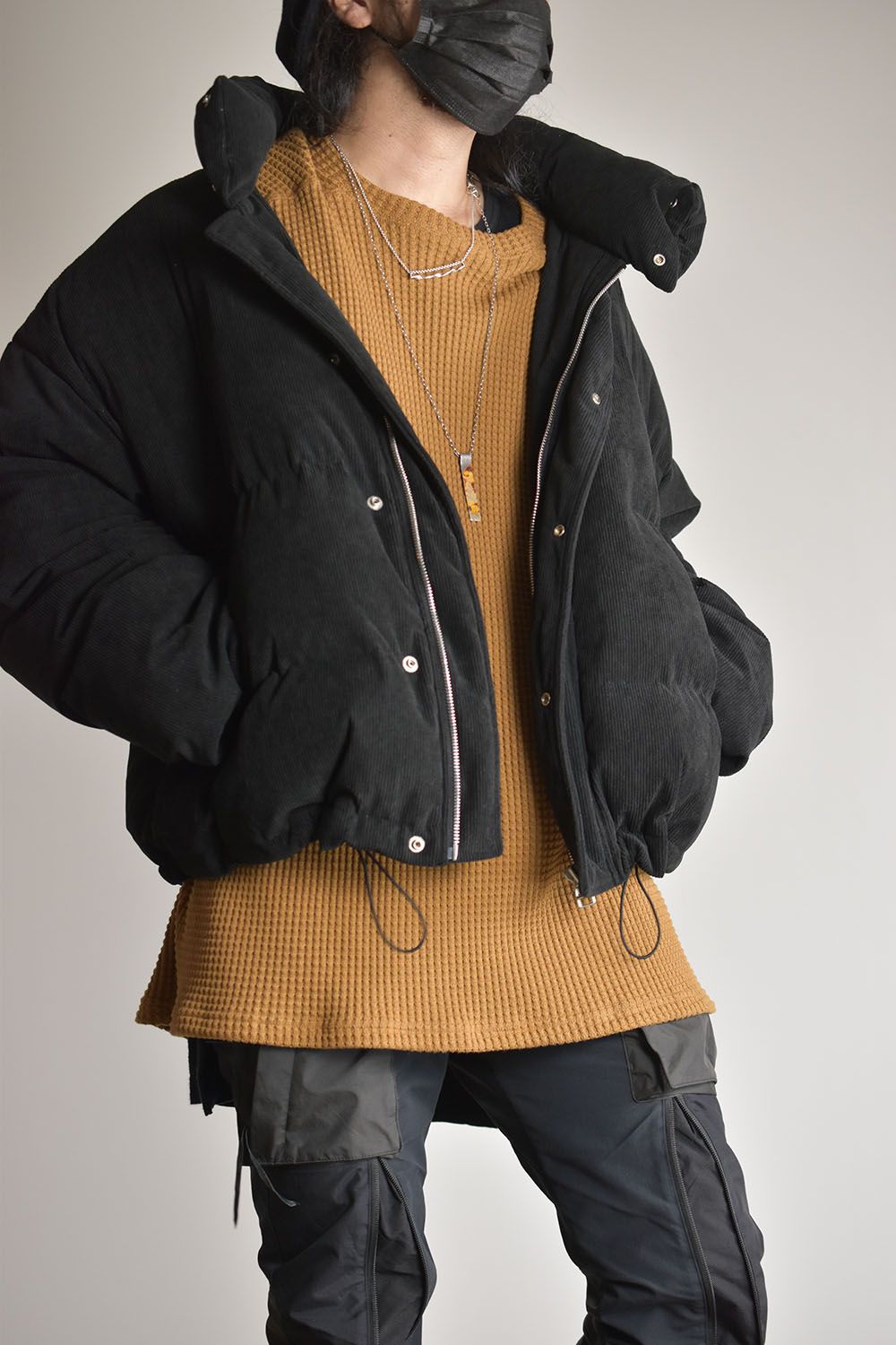 Corduroy High Neck Down jacket"Black/Brown"/コーデュロイハイネックダウンジャケット"ブラック/ブラウン"