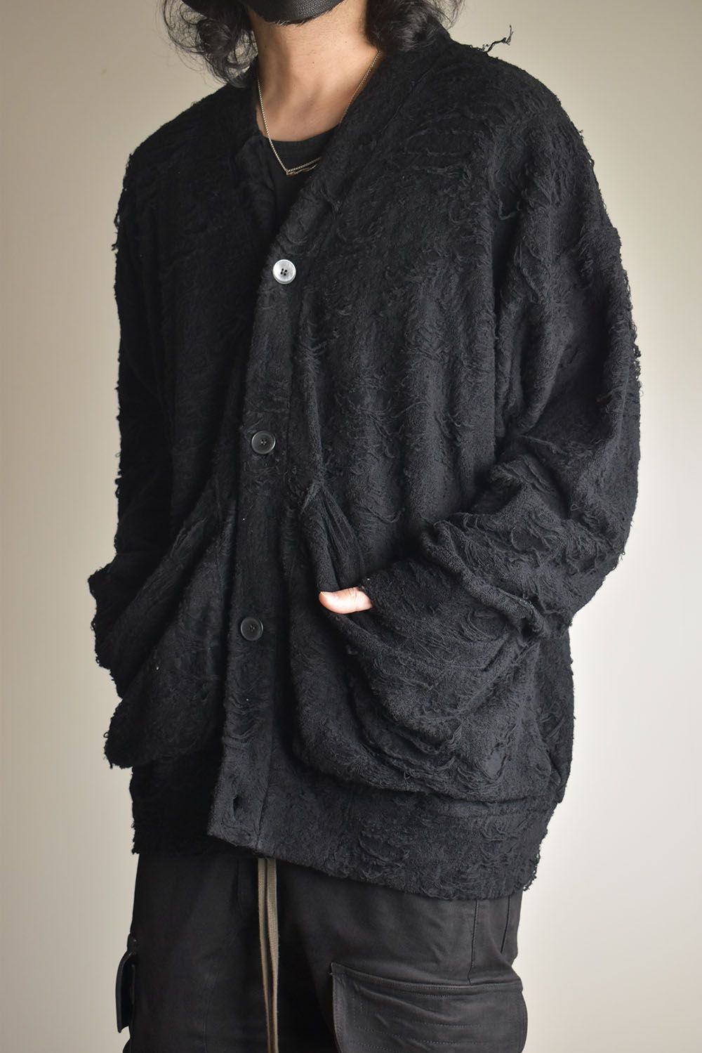 Damage Pile Jumbo Cardigan"Black" / ダメージパイル ジャンボカーディガン"ブラック"