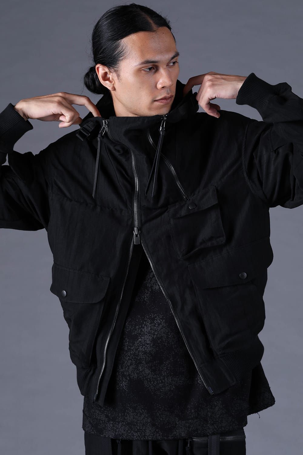 《2027SS先行予約分》Scar Stripe Jacquard Hooded Blouson"Black" / スカーストライプジャガードフードブルゾン"ブラック"