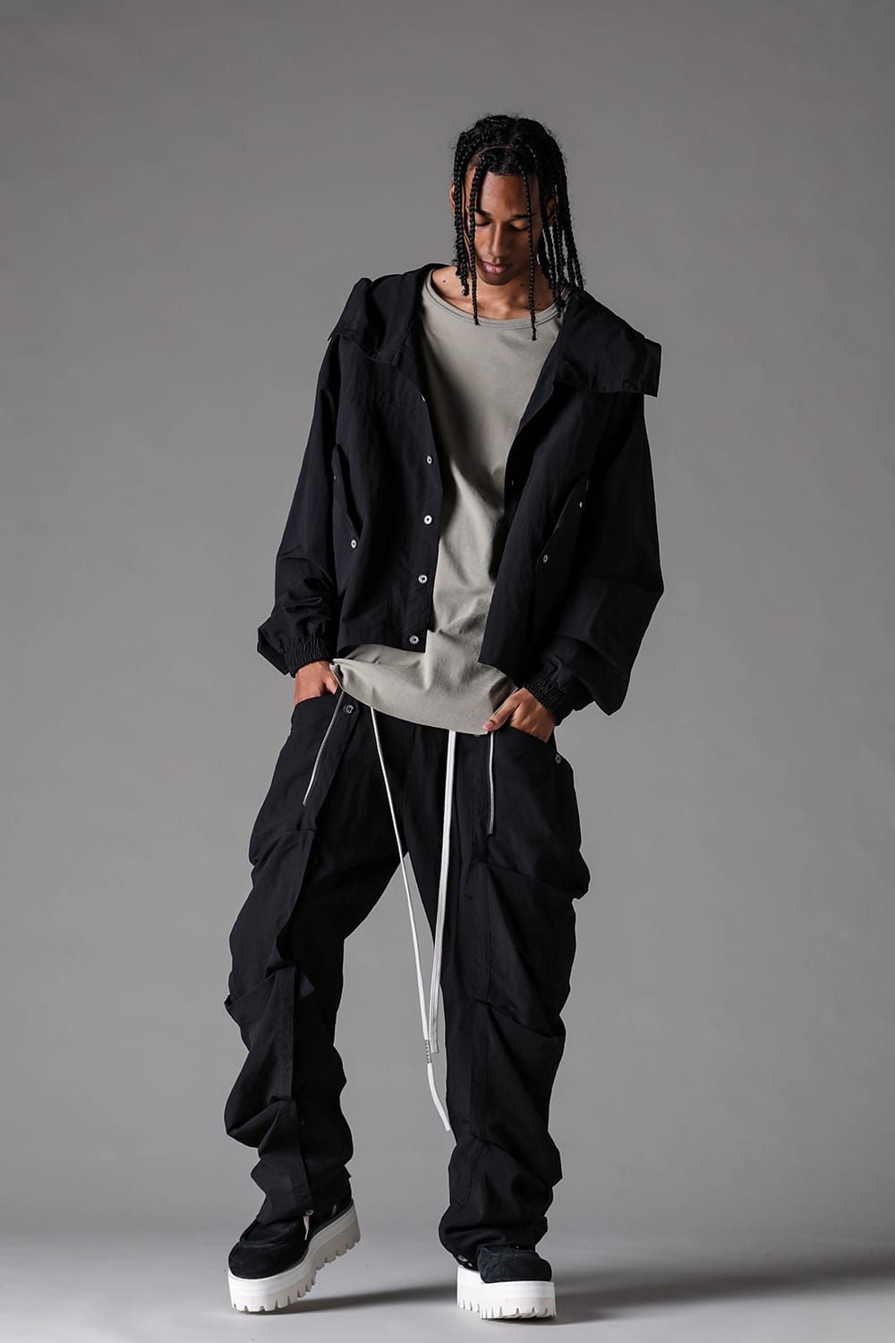 《2027SS先行予約》Rayon Nylon Side Layered Pants"Black / Grey / L.Khaki" /レーヨンナイロンサイドレイヤードパンツ"ブラック/グレー/ライトカーキ"
