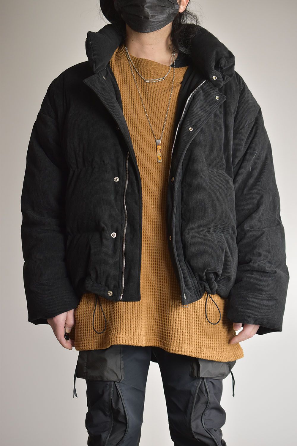 Corduroy High Neck Down jacket"Black/Brown"/コーデュロイハイネックダウンジャケット"ブラック/ブラウン"